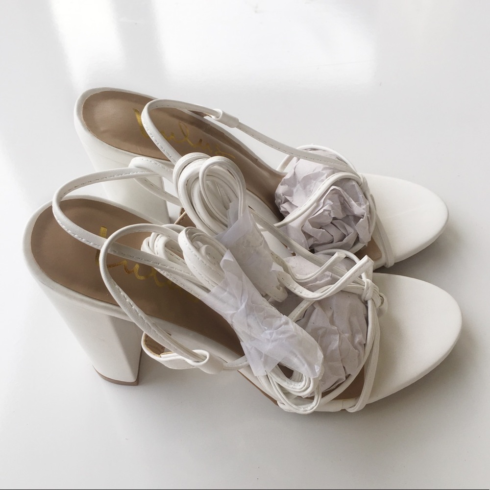 NEW Lulus Marc White Lace Up Heels - Picture 6 of 11